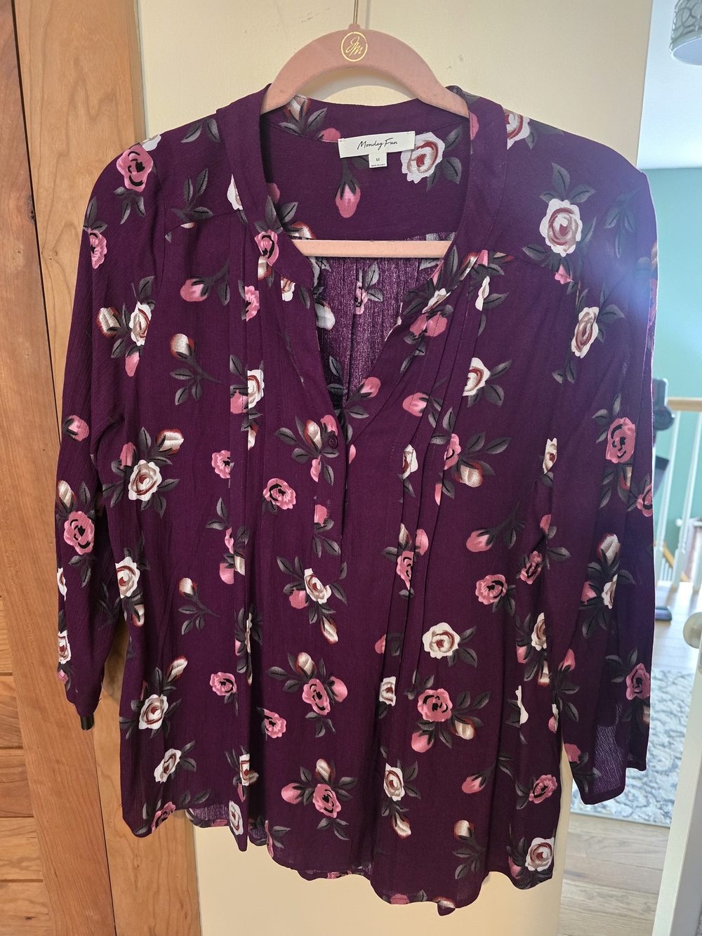 Monday Fun Women's Plum Floral Blouse